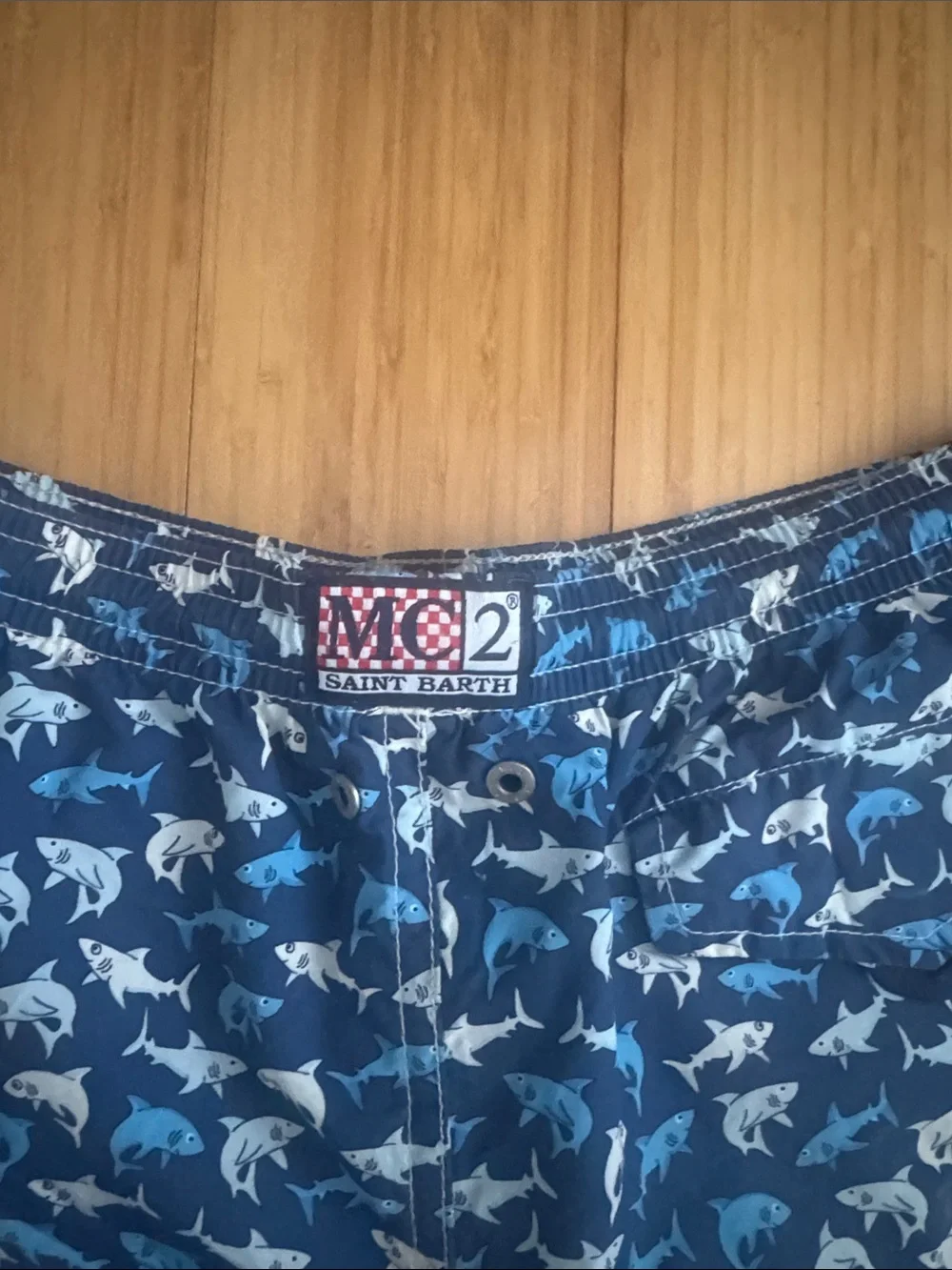 MC2 Saint Barth Blue Shark-Print Kids Swim Trunks
